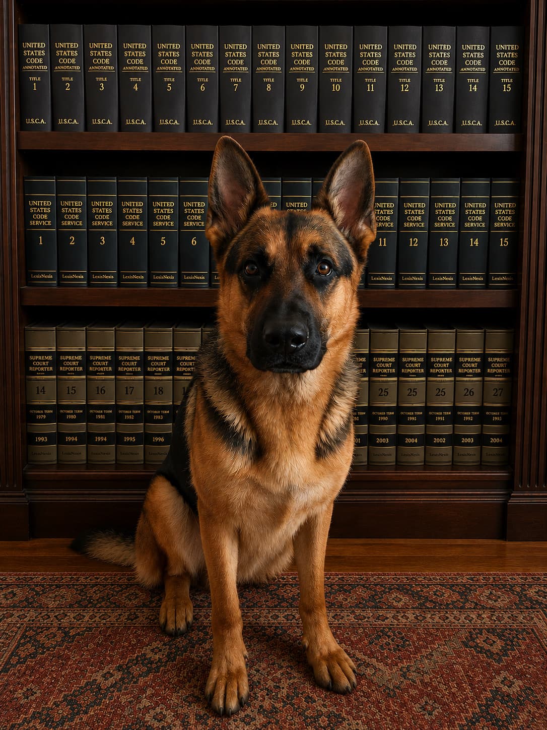 Max, the firm's German Shepherd, also known as Chief Comfort Officer